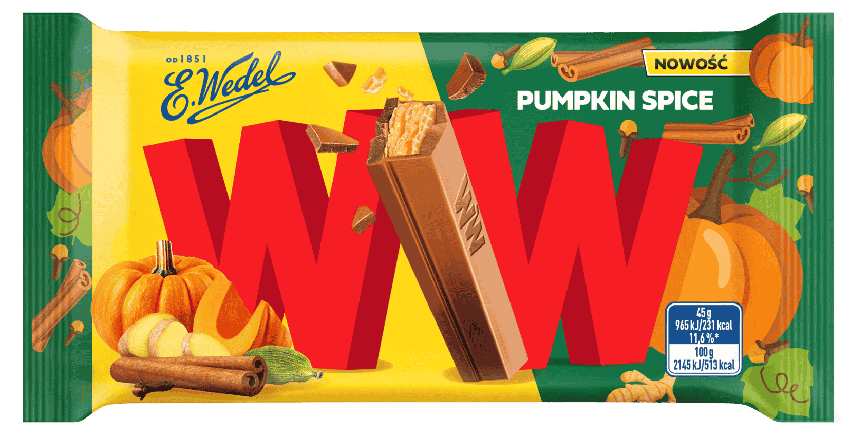 WW pumpkin wafer in milk chocolate 45g