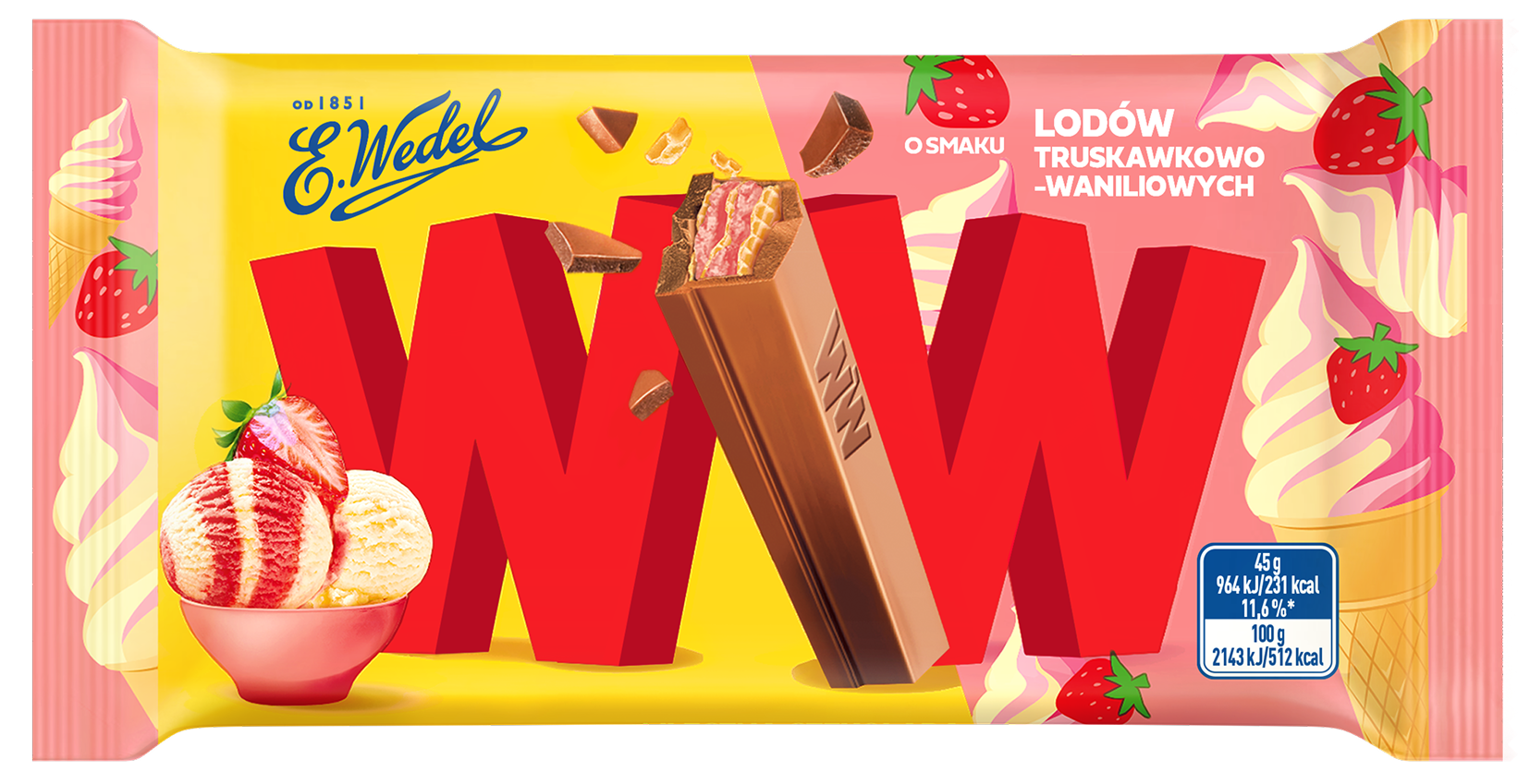 4 fingers with vanilla strawberry ice cream in milk chocolate